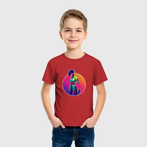 Детская футболка Кибер-будущее, женщина / Красный – фото 3
