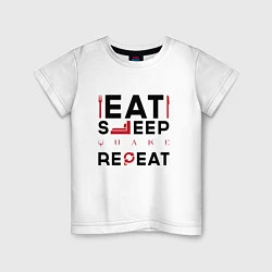 Футболка хлопковая детская Надпись: eat sleep Quake repeat, цвет: белый