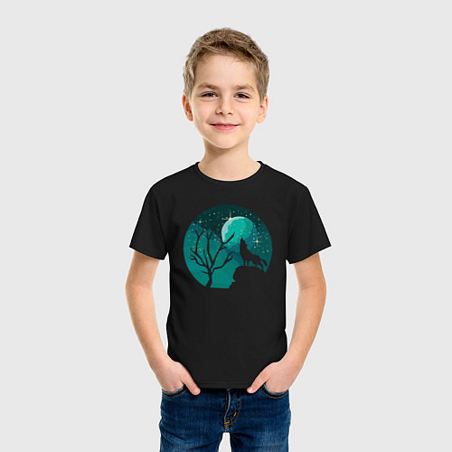 Детская футболка Луна волк и лес / Черный – фото 3