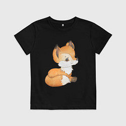 Футболка хлопковая детская Маленький лисенок арт, цвет: черный