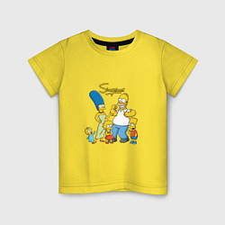 Футболка хлопковая детская The Simpsons - happy family, цвет: желтый