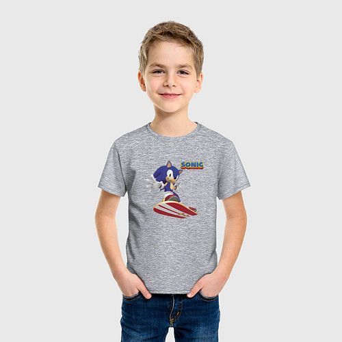 Детская футболка Sonic - hedgehog - skateboarding / Меланж – фото 3