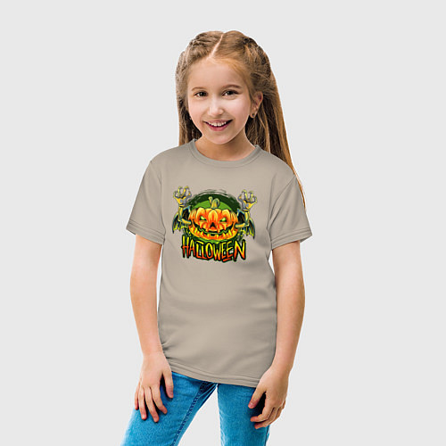 Детская футболка Кислотная тыква Halloween / Миндальный – фото 4