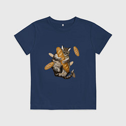 Футболка хлопковая детская Котик и батон, цвет: тёмно-синий