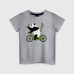 Футболка хлопковая детская Панда на велосипеде с бамбуком, цвет: меланж