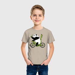 Футболка хлопковая детская Панда на велосипеде с бамбуком, цвет: миндальный — фото 2