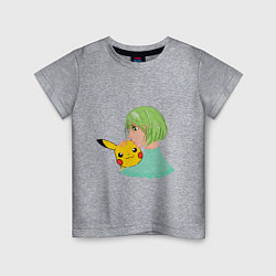 Футболка хлопковая детская Аниме пикачу покемон, цвет: меланж