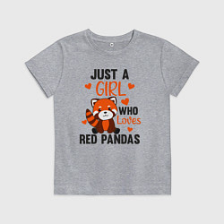 Футболка хлопковая детская Просто девочка которая любит красных панд, цвет: меланж