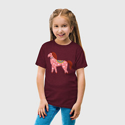 Футболка хлопковая детская Красочная лошадка, цвет: меланж-бордовый — фото 2