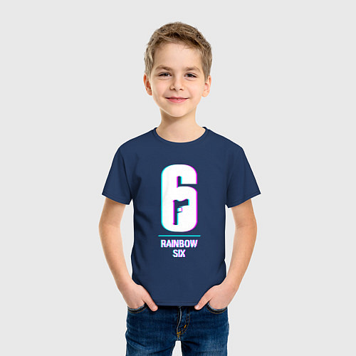 Детская футболка Rainbow Six в стиле glitch и баги графики / Тёмно-синий – фото 3