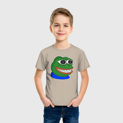 Детская футболка Лягушонок Пепе смотрит с удовольствием / Миндальный – фото 3