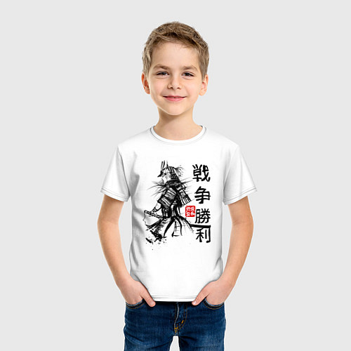 Детская футболка Самурай с мечом в шлеме / Белый – фото 3