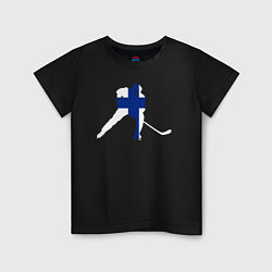 Футболка хлопковая детская Хоккеист с флагом Финляндии, цвет: черный