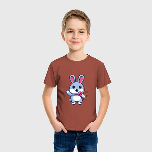 Детская футболка Зайчик с микрофоном / Кирпичный – фото 3