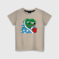 Футболка хлопковая детская Frog Pepe мем, цвет: миндальный