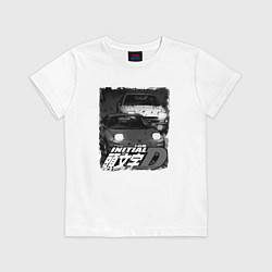 Футболка хлопковая детская Initial d аниме про дрифт, цвет: белый