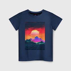 Футболка хлопковая детская Синтвейв горы на закате, цвет: тёмно-синий