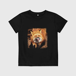 Футболка хлопковая детская Лиса показывает язык, цвет: черный