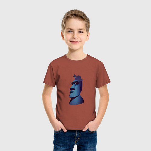 Детская футболка Моаи с котом - Oof Stones / Кирпичный – фото 3