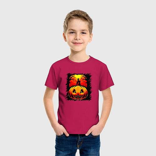 Детская футболка Жуткая тыква на Хэллоуин / Маджента – фото 3