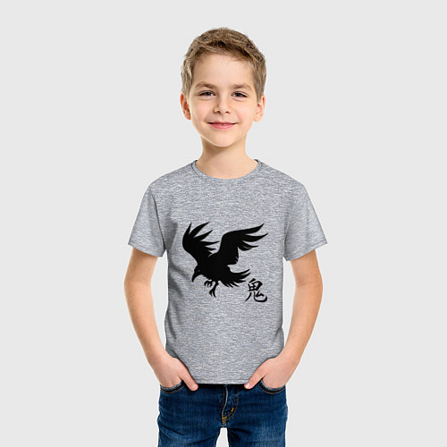 Детская футболка Ворон с иероглифом / Меланж – фото 3