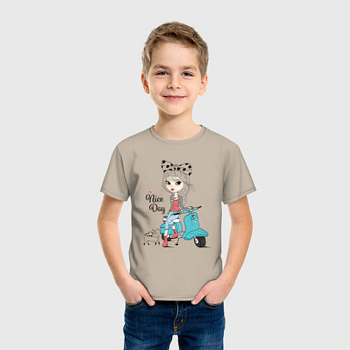 Детская футболка Хороший день - позитив / Миндальный – фото 3