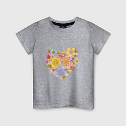 Футболка хлопковая детская Орнамент цветочный в форме сердца Любовь, цвет: меланж