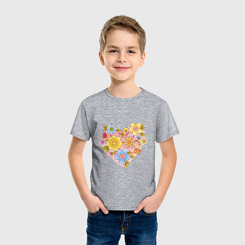 Детская футболка Орнамент цветочный в форме сердца Любовь / Меланж – фото 3