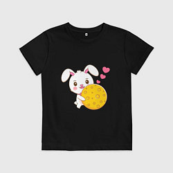 Футболка хлопковая детская Кролик с вкусняшкой, цвет: черный