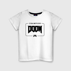 Футболка хлопковая детская Doom gaming champion: рамка с лого и джойстиком, цвет: белый