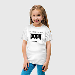 Футболка хлопковая детская Doom gaming champion: рамка с лого и джойстиком, цвет: белый — фото 2