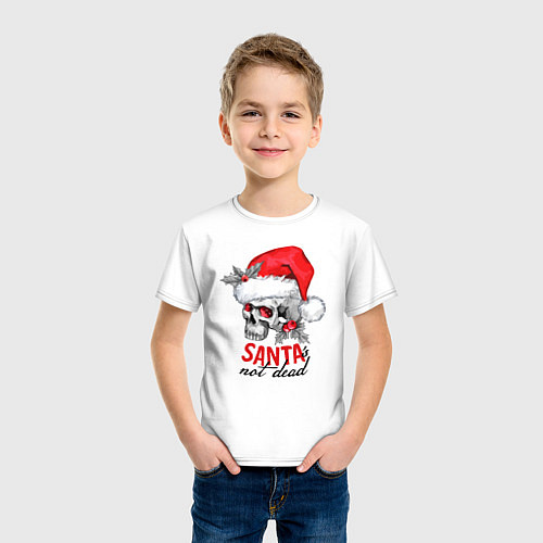 Детская футболка Santa is not dead, skull in red hat, holly / Белый – фото 3