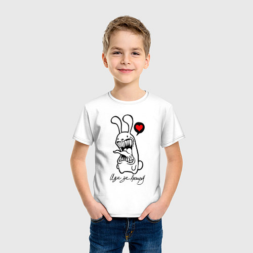 Детская футболка Иди за кроликом, зубастый белый кролик / Белый – фото 3
