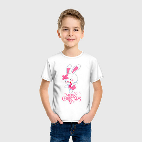 Детская футболка Cute bunny, merry Christmas / Белый – фото 3