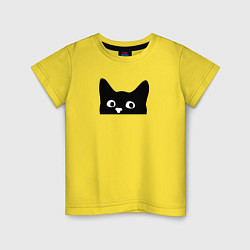 Футболка хлопковая детская Морда выглядывающего кота, цвет: желтый