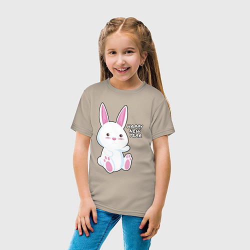 Детская футболка Милый кролик happy / Миндальный – фото 4
