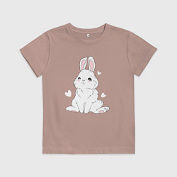 Футболка хлопковая детская Милый белый зайчик с сердечками, цвет: пыльно-розовый