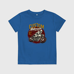 Футболка хлопковая детская Мотоциклист в движении ретро, цвет: синий