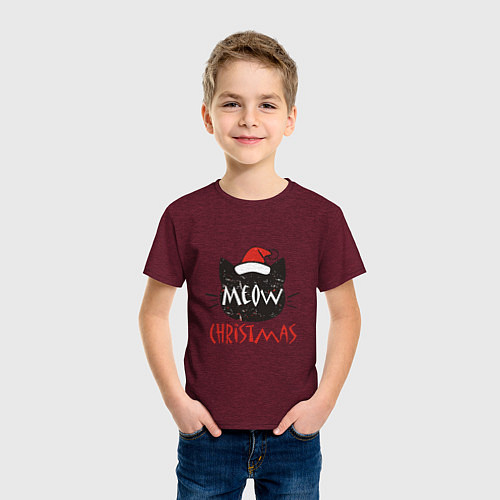 Детская футболка Meow - Christmas / Меланж-бордовый – фото 3