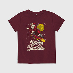 Футболка хлопковая детская Санта на скейте, цвет: меланж-бордовый