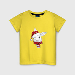 Футболка хлопковая детская Новогодний кролик в шапке, цвет: желтый