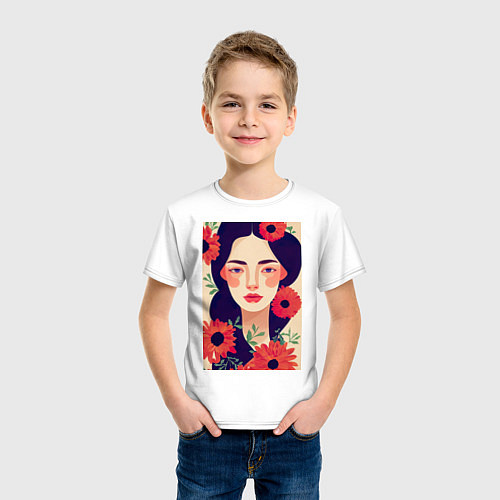 Детская футболка Романтичная девушка в цветах / Белый – фото 3