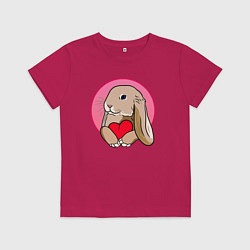 Футболка хлопковая детская Кролик с красным сердечком, цвет: маджента