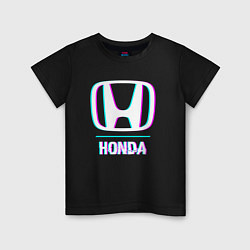 Футболка хлопковая детская Значок Honda в стиле glitch, цвет: черный