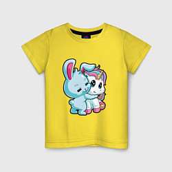 Футболка хлопковая детская Кролик и единорог, цвет: желтый
