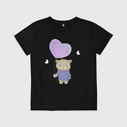 Футболка хлопковая детская Милый медвежонок с шариком и бабочками, цвет: черный