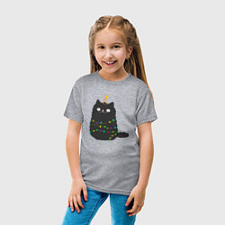 Футболка хлопковая детская Котик притворился ёлочкой, цвет: меланж — фото 2