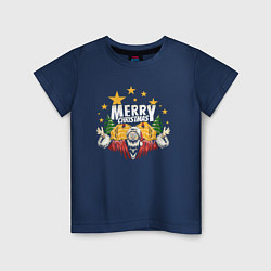 Футболка хлопковая детская Merry Christmas Santa, цвет: тёмно-синий