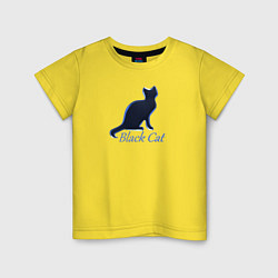 Футболка хлопковая детская Черный неоновый кот, цвет: желтый