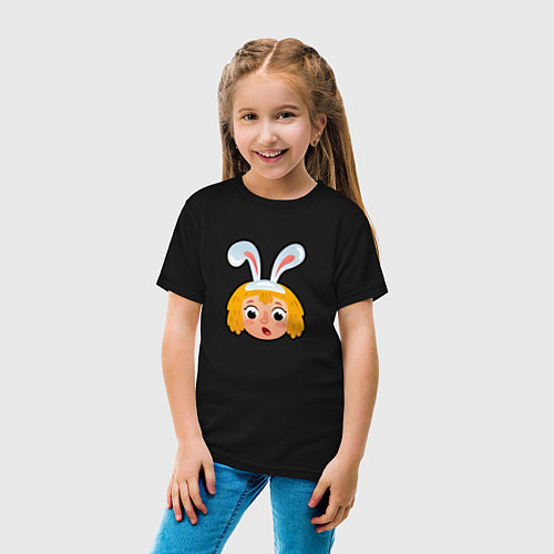 Детская футболка Мультяшная девочка с ушами зайца / Черный – фото 4